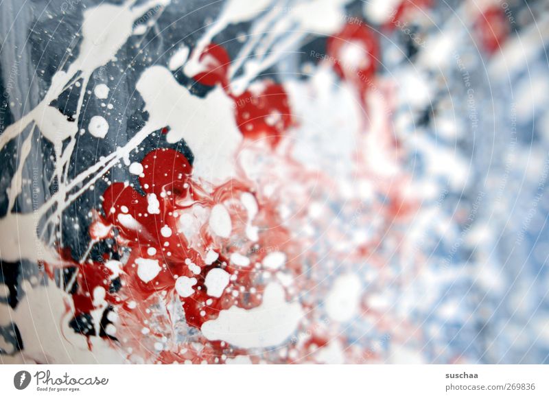 blotches II Art Work of art Painting and drawing (object) Blue Red White Drops of water Inject klekse Blur Canvas Dye Oil paint Colour photo Multicoloured