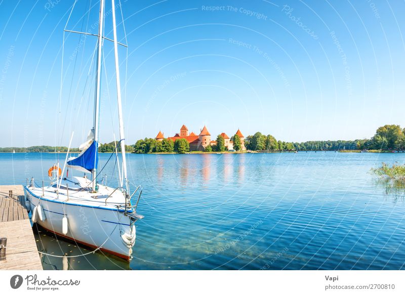 Trakai castle on lake with yacht Lifestyle Beautiful Vacation & Travel Tourism Trip Adventure Freedom Sightseeing City trip Summer Summer vacation Island