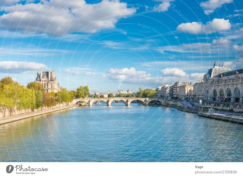 Paris cityscape with view over Seine river Beautiful Vacation & Travel Tourism Trip Sightseeing City trip Summer Summer vacation Nature Landscape Sky Clouds