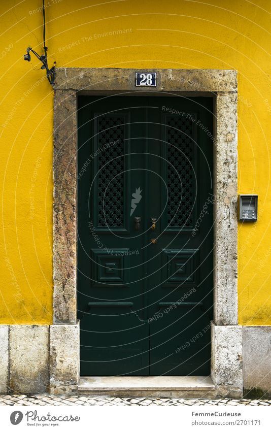 Door in Portugal House (Residential Structure) Vacation & Travel Living or residing Travel photography Lisbon Yellow Dark green Facade Colour photo
