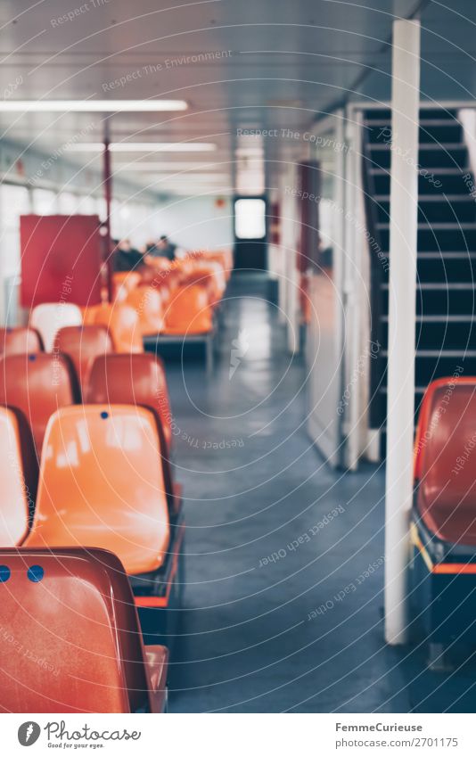 Interior of a ferry with colourful seats Transport Means of transport Passenger traffic Navigation Boating trip Passenger ship Ferry Vacation & Travel