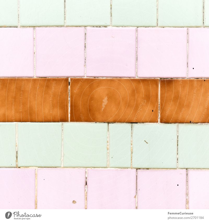 Colored wall tiles in Portugal House (Residential Structure) Pink Mint green Brown Multicoloured Tile Lisbon Geometry Rectangle Colour photo Exterior shot Day