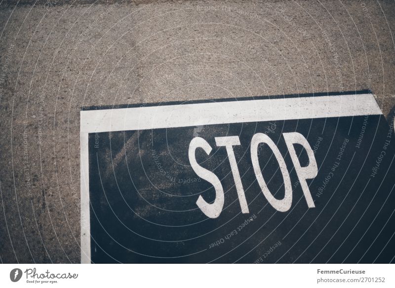 STOP mark on pedestrian path Transport Traffic infrastructure Sign Characters Signs and labeling Signage Warning sign Road sign Communicate stop Stop sign