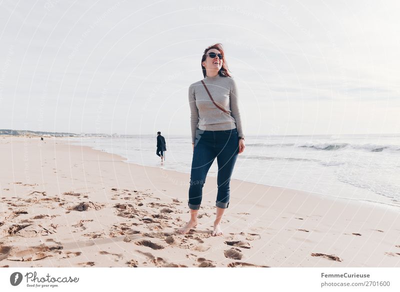 Woman on the Atlantic in Portugal in December Feminine Adults 1 Human being 18 - 30 years Youth (Young adults) 30 - 45 years Winter Relaxation Experience