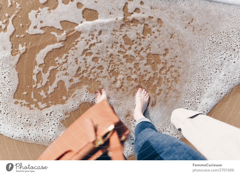 Feet of a woman on a sandy beach on the Atlantic Ocean Feminine Woman Adults 1 Human being 18 - 30 years Youth (Young adults) 30 - 45 years Vacation & Travel