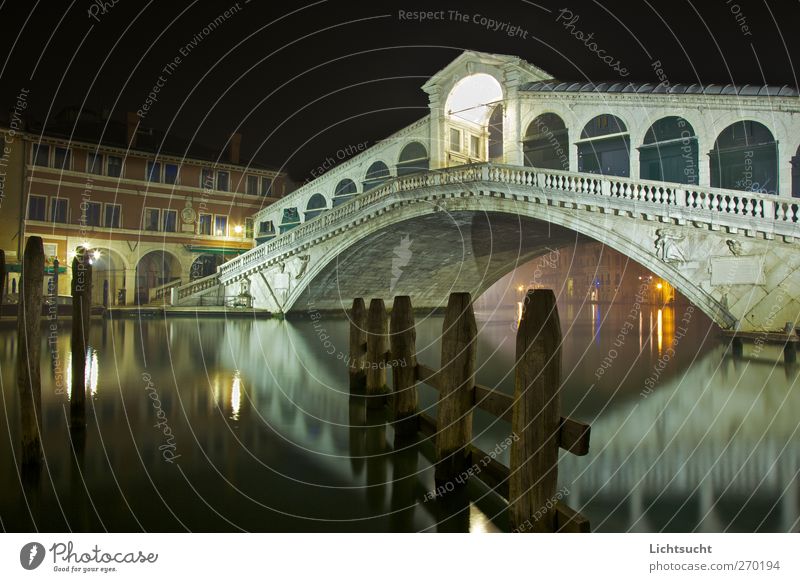 Rialto at night Tourism Sightseeing City trip Venice Veneto San Polo Italy Europe Port City Old town Deserted Bridge Manmade structures Architecture Arcade