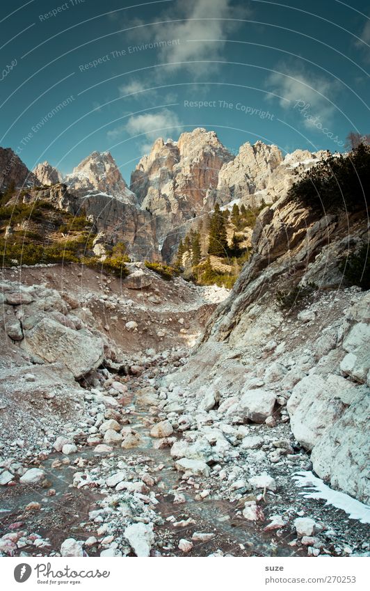 At the foot Vacation & Travel Summer Mountain Environment Nature Landscape Sky Clouds Climate Beautiful weather Alps Peak Stone Exceptional Large Blue Might