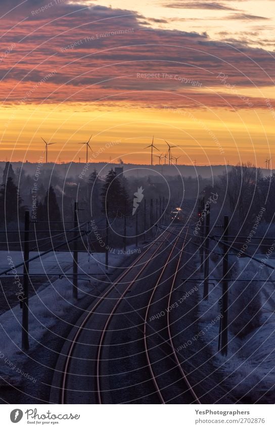 December sunrise and german railways infrastructure Vacation & Travel Industry Nature Landscape Sky Sunrise Sunset Tree Transport Means of transport