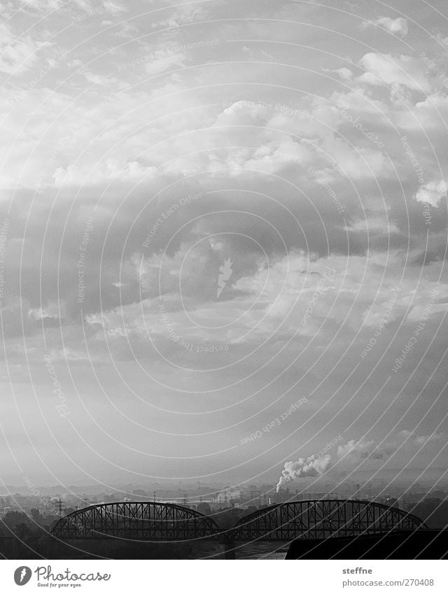 Ascension Environment Sky Clouds USA Town Skyline Environmental pollution Black & white photo Exterior shot St. Louis Copy Space top Copy Space middle