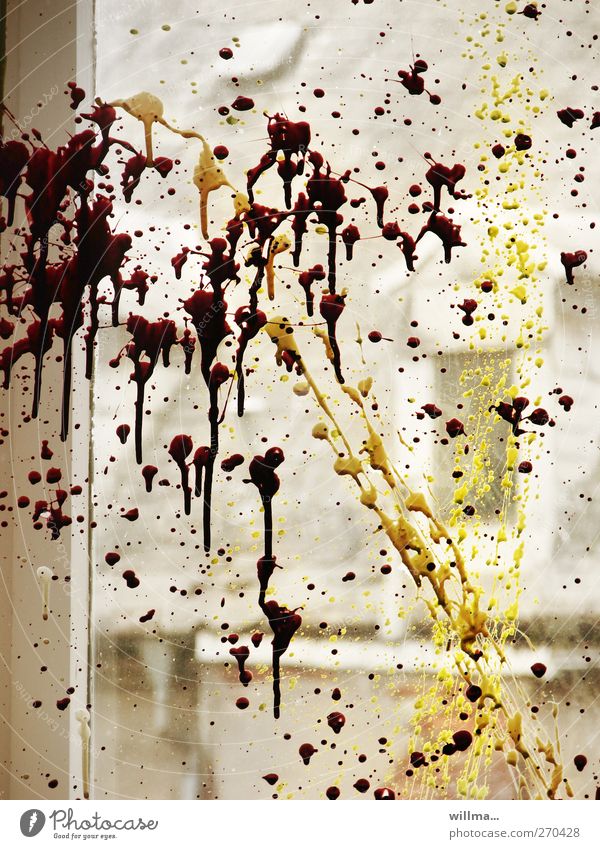 Paint splatter rebellion paint splashes Subculture Colour Redecorate Painter Window Window pane Glass Irritation Art Moving (to change residence) Pane