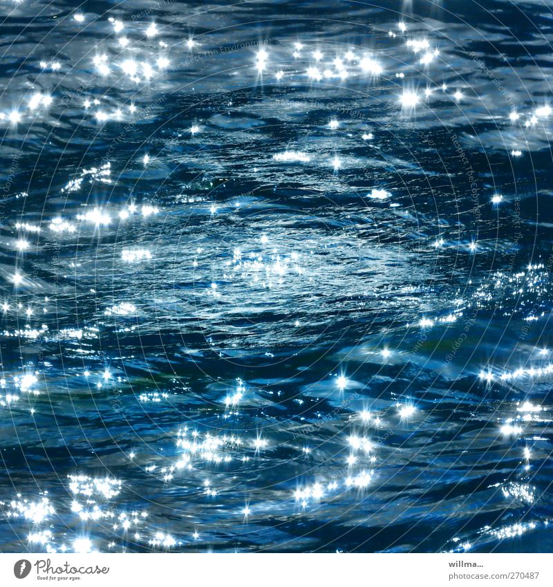 Sparkling sun glitter on the water surface Water sparkle Waves light reflexes Ocean Elements Lake River Glittering Blue Contentment Relaxation Meditation