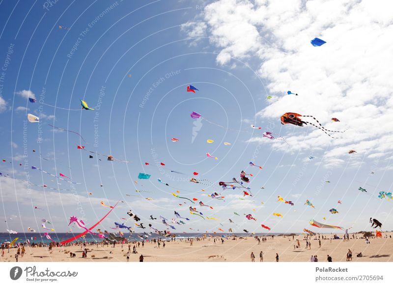 #AS# WindKraft Art Esthetic Dragon Kite Hang glider Hang gliding Kite festival Many Wind energy plant Multicoloured Colour photo Exterior shot Deserted