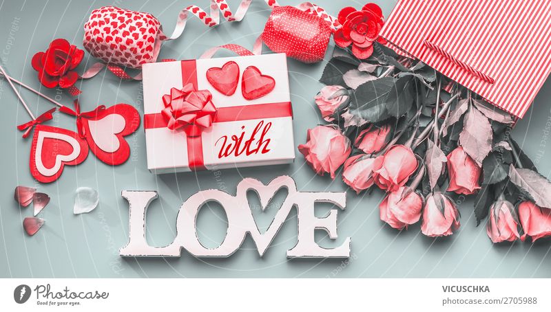 Romantic Valentine's Day Composing Style Design Decoration Party Event Feasts & Celebrations Flower Rose Bouquet Bow Characters Heart Flag Love Emotions Moody