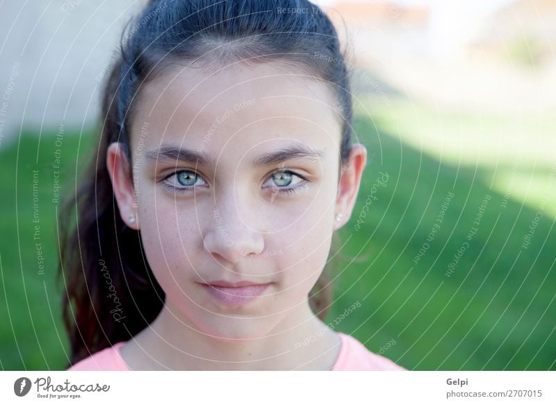 Portrait of a beautiful preteen girl with blue eyes Lifestyle Joy Happy Beautiful Face Child Schoolchild Human being Woman Adults Youth (Young adults) Hand Park