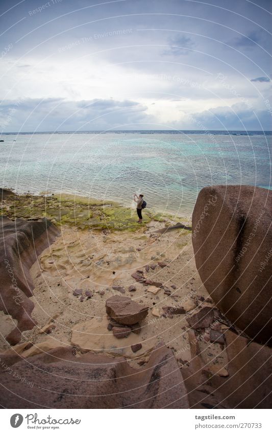 ANSE SOURCE D'ARGENT, LA DIGUE La Digue anse source d'argent Seychelles Africa Vacation & Travel Travel photography Woman Beach Sand Ocean Horizon Granite