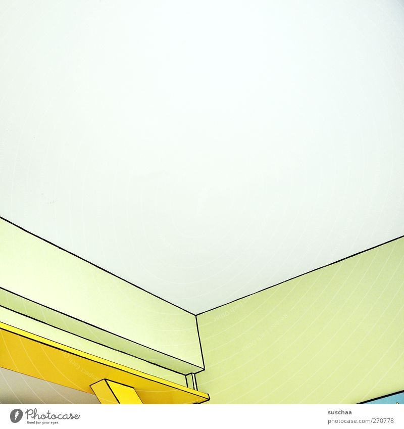 corners and edges Line Sharp-edged Bright Cold Ease Symmetry Room Ceiling Wall (building) Corner Perspective Comic Colour photo Multicoloured Interior shot