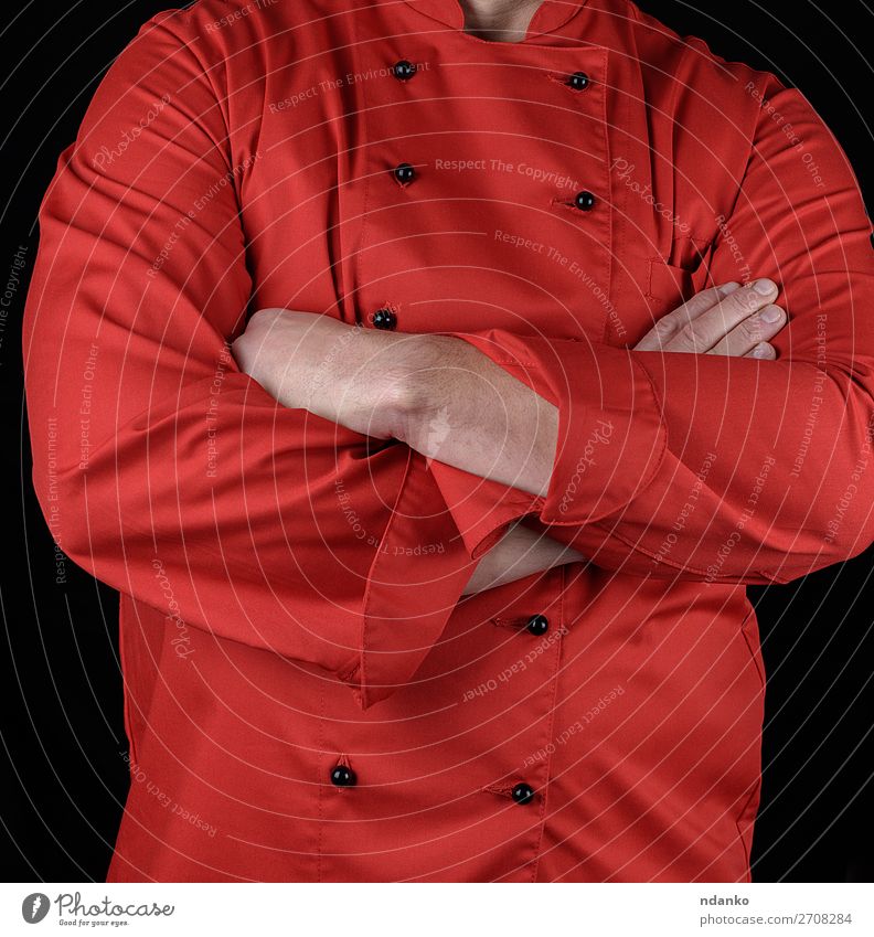 chef in red uniform crossed his arms over his chest Elegant Style Kitchen Restaurant Profession Cook Man Adults Hand 30 - 45 years Clothing Jacket Stand Red