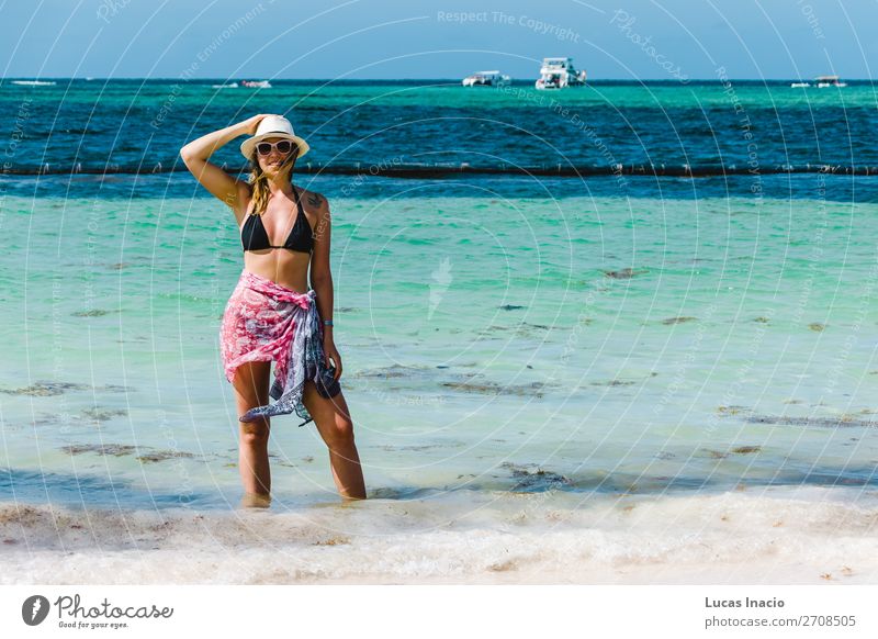 Girl at Bavaro Beaches in Punta Cana, Dominican Republic Happy Vacation & Travel Tourism Summer Ocean Island Woman Adults Environment Nature Sand Coast Blonde