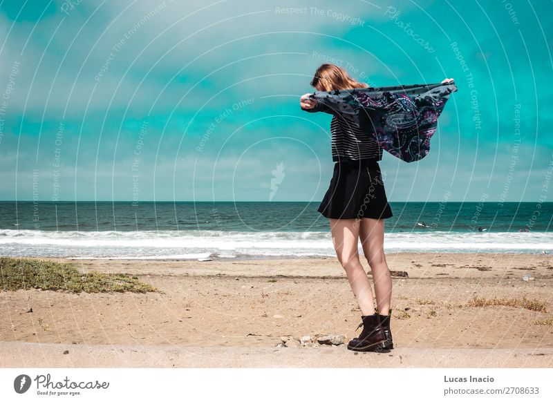 Pretty Girl walking in front of the Beach in California Vacation & Travel Tourism Summer Ocean Woman Adults Environment Nature Landscape Sand Sky Coast Skyline