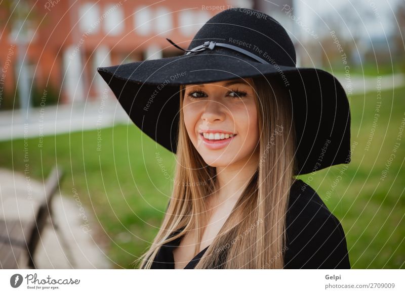 Pretty girl wearing hat Lifestyle Style Joy Happy Beautiful Face Make-up Human being Woman Adults Nature Park Street Fashion Clothing Hat Blonde Eroticism Cute