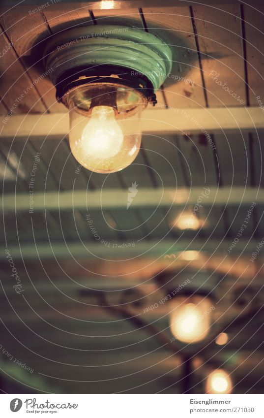 The good old light bulb Electric bulb Skylight Ceiling light Wood Glass Old Hot Bright Round Light Flare Electricity Energy Colour photo Interior shot Deserted