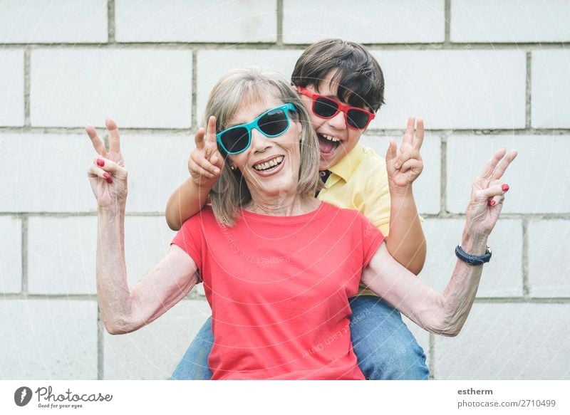 funny Grandmother and Grandson with sunglasses Lifestyle Joy Vacation & Travel Summer Retirement Human being Masculine Feminine Child Grandparents