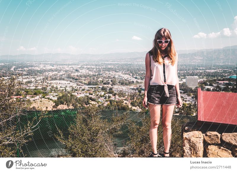 Girl at Hollywood Hills with panoramic view of Los Angeles Vacation & Travel Tourism Mountain House (Residential Structure) Woman Adults Environment Nature