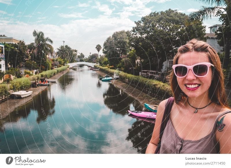Girl at Venice Canals in Venice Beach, Los Angeles Vacation & Travel Tourism Summer House (Residential Structure) Woman Adults Environment Nature Sky Tree Leaf