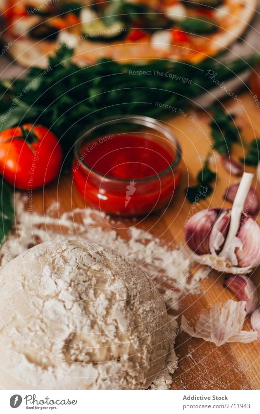 Dough for delicious pizza Cooking Ingredients Preparation Bakery rolling Raw Home-made Food Flour Rustic Pizza Tradition Healthy Baked goods Meal Fresh Bread