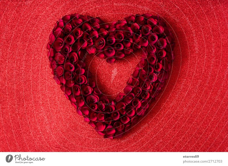 Heart made of red roses on red bright background Valentine's Day Love Mother's Day Rose Flower Symbols and metaphors Feasts & Celebrations Vacation & Travel