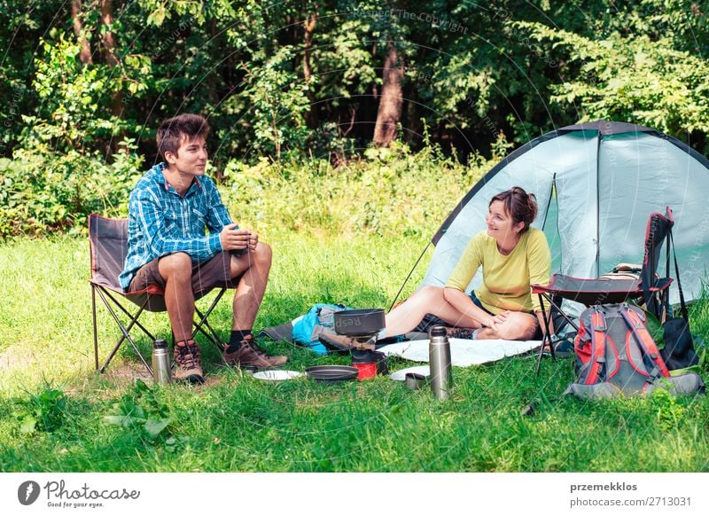 Spending a vacation on camping Lifestyle Relaxation Vacation & Travel Tourism Adventure Camping Summer vacation Woman Adults Man 2 Human being 30 - 45 years