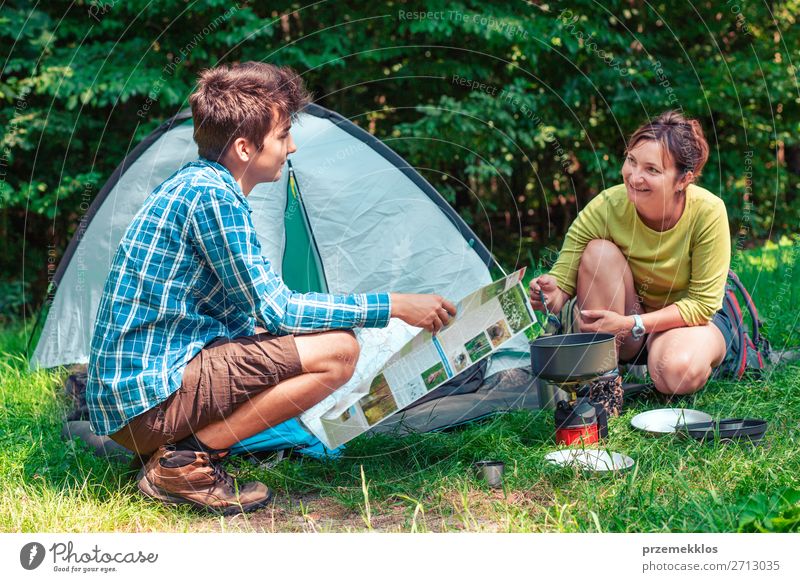Spending a vacation on camping Lifestyle Relaxation Vacation & Travel Tourism Adventure Camping Summer Summer vacation Woman Adults Man 2 Human being