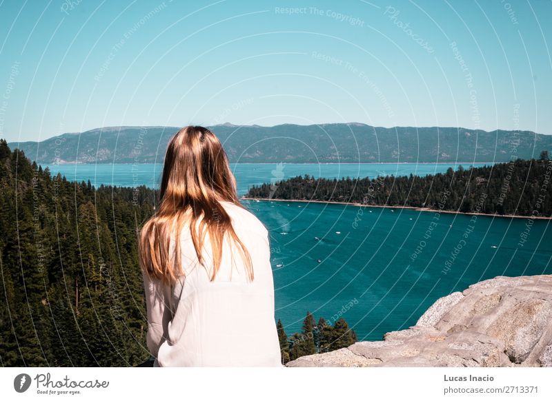 Girl looking at Emerald Bay and Lake Tahoe Vacation & Travel Tourism Summer Beach Ocean Mountain Garden Human being Feminine Young woman Youth (Young adults)
