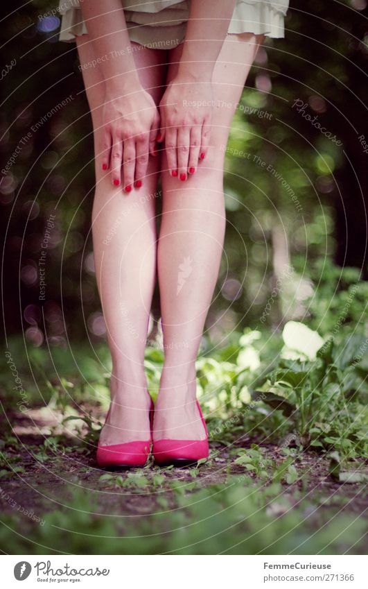 Red shoes. Feminine Young woman Youth (Young adults) Woman Adults Skin Hand Fingers Legs Feet 1 Human being 18 - 30 years Adventure Forest