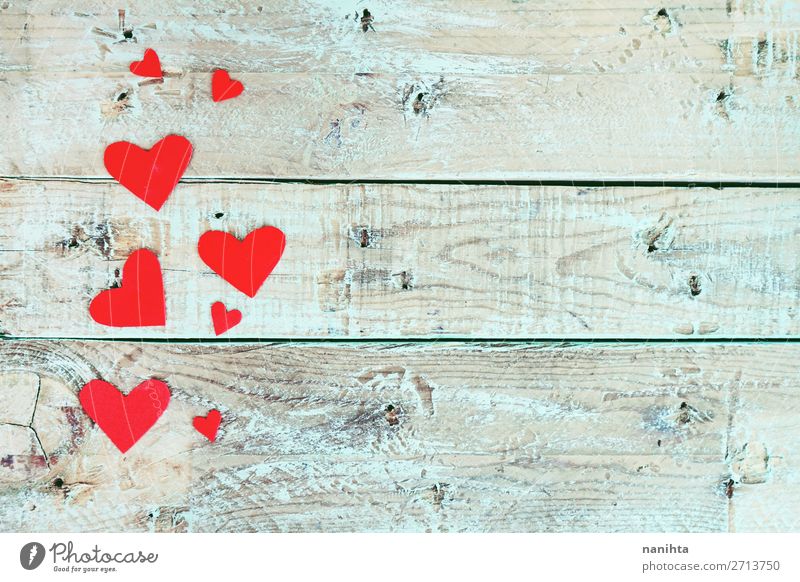 Valentine's day background with red hearts Style Design Decoration Feasts & Celebrations Valentine's Day Wood Heart Love Cute Blue Red Turquoise Romance