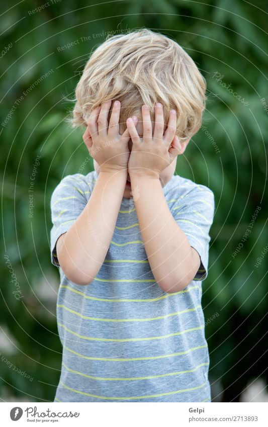 Happy child with blue t-shirt Joy Beautiful Summer Sun Garden Child Human being Baby Toddler Boy (child) Family & Relations Infancy Nature Grass Park T-shirt