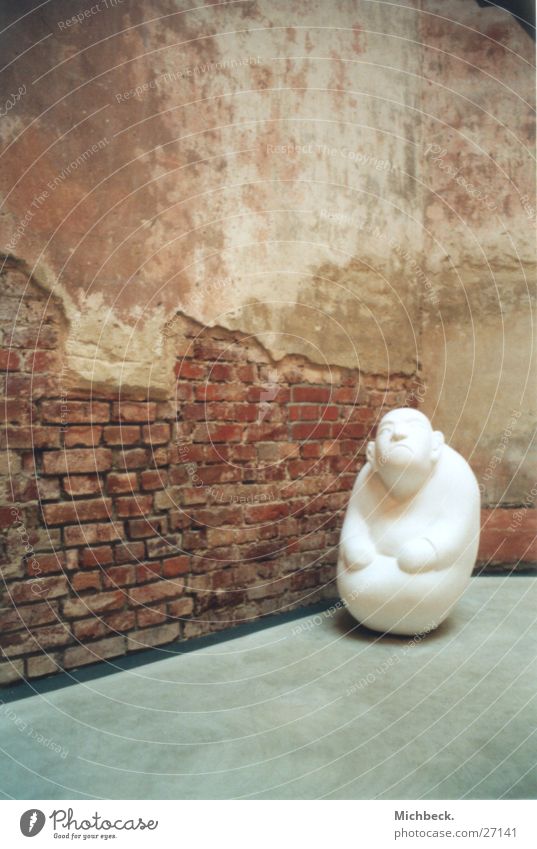 little man Exhibition Wall (building) White Obscure art academy Statue Loneliness