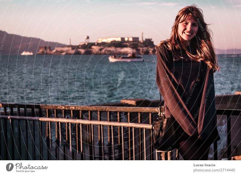 Girl in front of Alcatraz Prison in San Francisco, California Vacation & Travel Tourism Summer Beach Ocean Island Human being Feminine Young woman