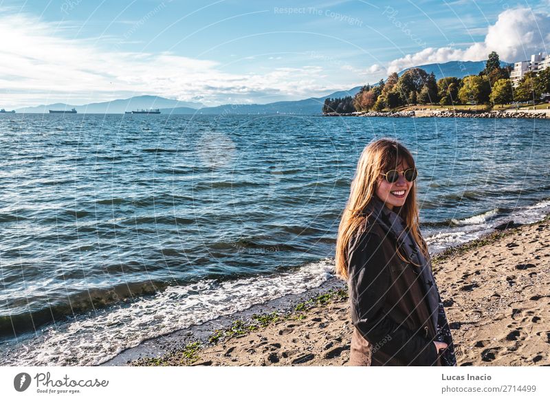 Girl near Stanley Park in Vancouver, Canada Happy Summer Beach Ocean Woman Adults Environment Nature Sand Sky Tree Leaf Coast Skyline Blonde Red-haired Smiling
