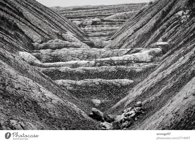 Mining Landscape I Industry Environment Hill Old Dirty Dark Firm Large Near Gray Black Slagheap Refuse tip Salt Black & white photo Landscape format