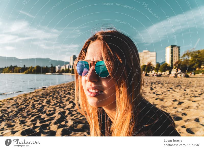 Girl at English Bay Beach in Vancouver, BC, Canada Summer Ocean House (Residential Structure) Woman Adults Environment Nature Sand Flower Blossom Coast Downtown