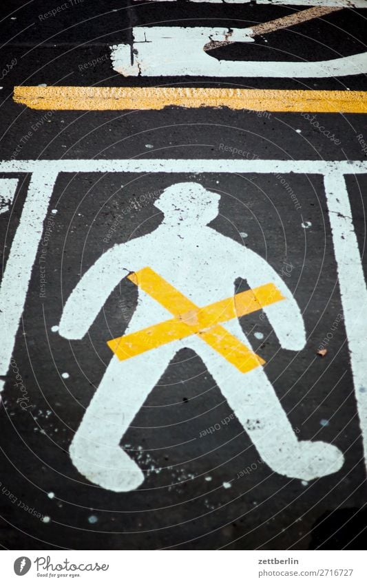road marking Asphalt Lane markings Signage Warning label Clue Crucifix Line Man Human being Deserted Pictogram Street Copy Space Bans gender gender studies