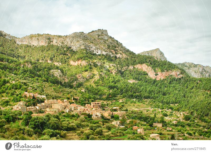 mountain village Nature Landscape Earth Sky Clouds Plant Tree Forest Hill Rock Mountain Village House (Residential Structure) Green Idyll Remote Peak