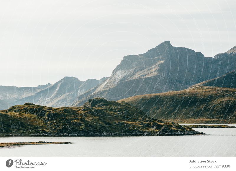 View to lake and mountains Hill Mountain Peak Nature Landscape Height Coast Lake Water Pond Rock Top Vacation & Travel Adventure Beautiful Hiking Cliff