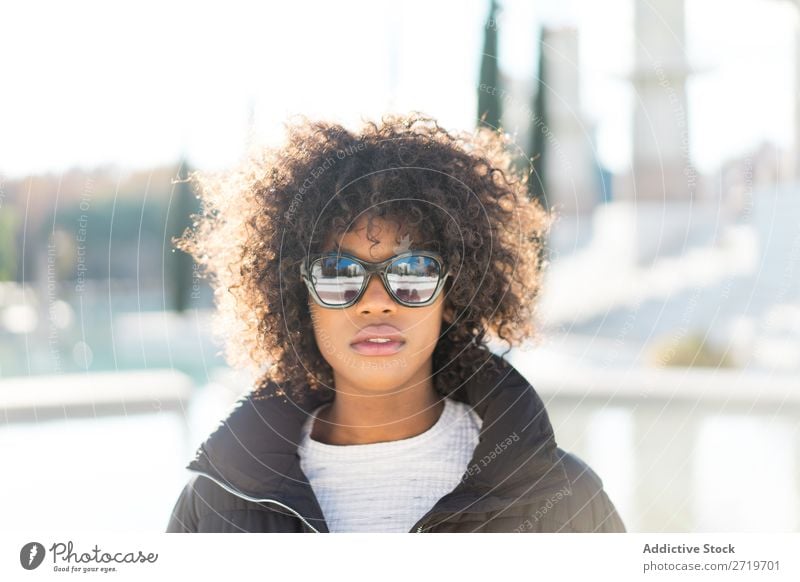 Stylish woman at city pond Woman Ethnic pretty Beautiful Youth (Young adults) Sunglasses Pond Park Cool (slang) City Town Style Portrait photograph Human being