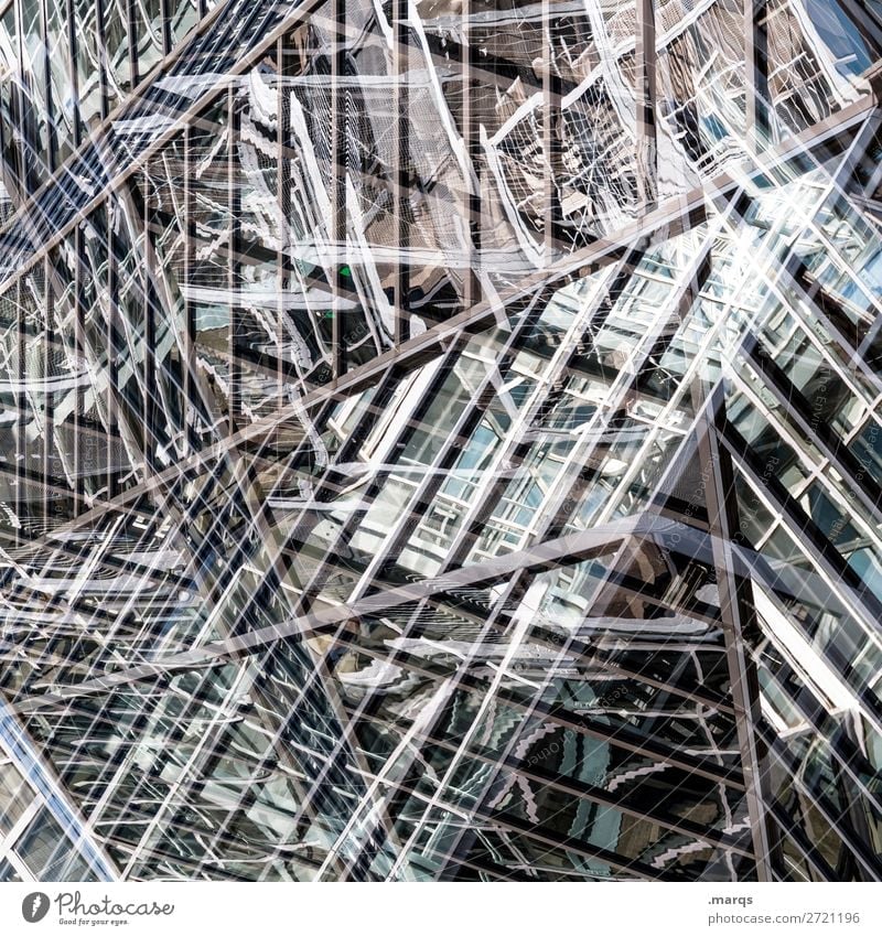 complex Metal Pane Window Geometry Facade Abstract Close-up Creativity Pattern Design Sharp-edged Double exposure Structures and shapes Illustration Irritation