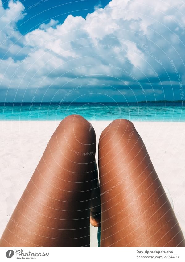 Maldives island luxury resort beach with a woman legs Beach Woman Legs Vacation & Travel Lagoon Island Idyll Luxury scenery Coast Resort Tropical Paradise