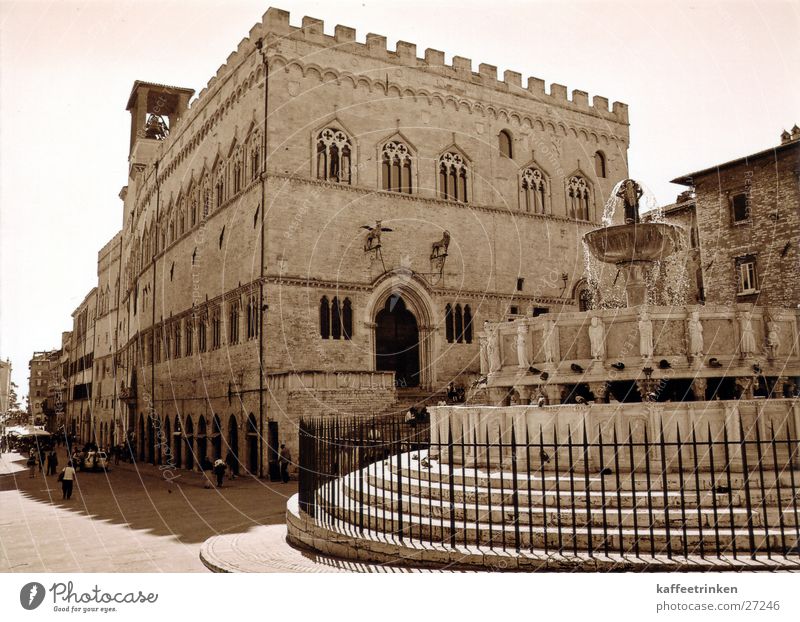 Perugia - Italy Well Fountain Tourist Attraction Europe Mediterranean Sepia Black & white photo