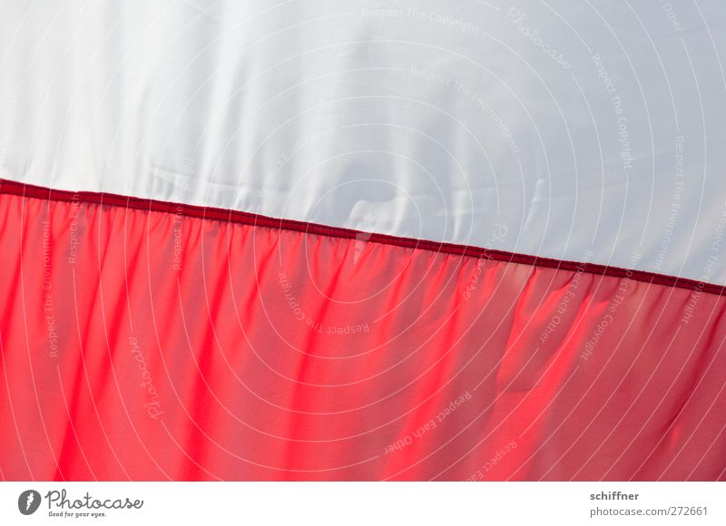 Here we go! Red White Flag Poland Polish Cloth Stitching Wrinkles Folds Ensign Colour photo Exterior shot Deserted Copy Space top Copy Space bottom