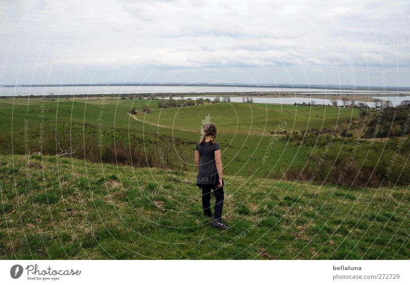 Hiddensee | Beautiful views Human being Child Girl Infancy Life 1 8 - 13 years Environment Nature Landscape Water Sky Clouds Spring Hill Baltic Sea Ocean Island